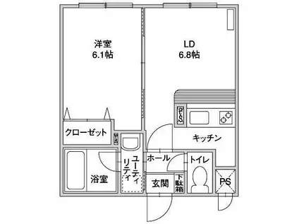 フローラ緑丘(1LDK/3階)の間取り写真