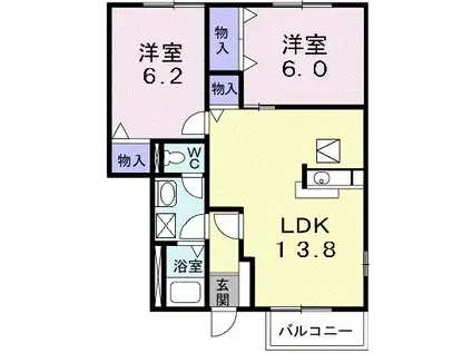 セレーノ宇美B(2LDK/1階)の間取り写真