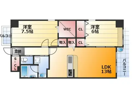 スクエアリンク(2LDK/3階)の間取り写真
