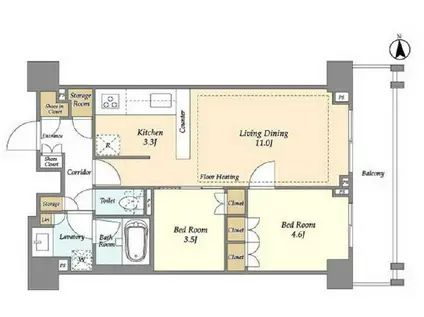 オアーゼ新宿市谷薬王寺(2LDK/4階)の間取り写真