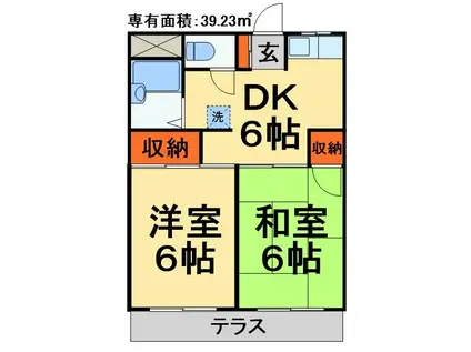 コーポハイブリッヂ(2DK/1階)の間取り写真
