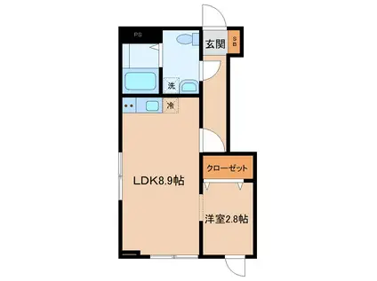 メリディアン多賀城南宮 弐番館(1LDK/1階)の間取り写真