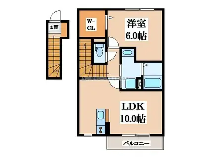 デュラ・カーサコンフォルターブルII(1LDK/2階)の間取り写真