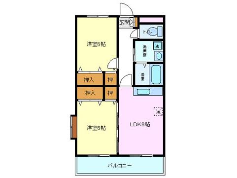 ロイヤルプラザ渡辺(2DK/2階)の間取り写真