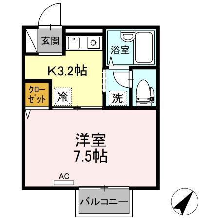 ベルセゾン(1K/1階)の間取り写真