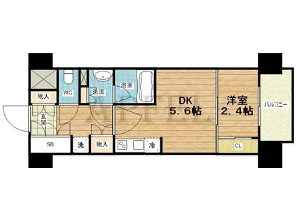 コンフォリア・リヴ南森町Q(1DK/2階)の間取り写真