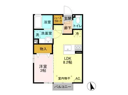 D-ROOM サフィール(1LDK/2階)の間取り写真