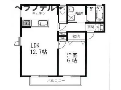 グランシードI(1LDK/2階)の間取り写真