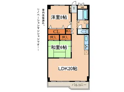 西道頓堀ハイツB棟(2LDK/8階)の間取り写真