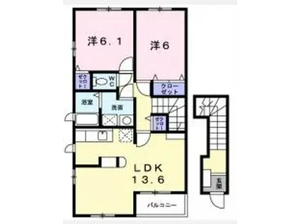 ラッフィナート・カーサ七番館(2LDK/2階)の間取り写真