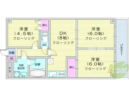 DIOKAN(3DK/4階)の間取り写真