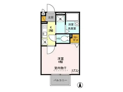 フレールヒル(1K/2階)の間取り写真