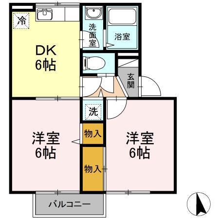 セジュールゼラニューム(2DK/1階)の間取り写真
