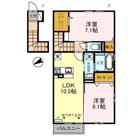 グランドコート東富山 A棟(2LDK/2階)の間取り写真