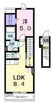 サンフラワーK(1DK/2階)の間取り写真