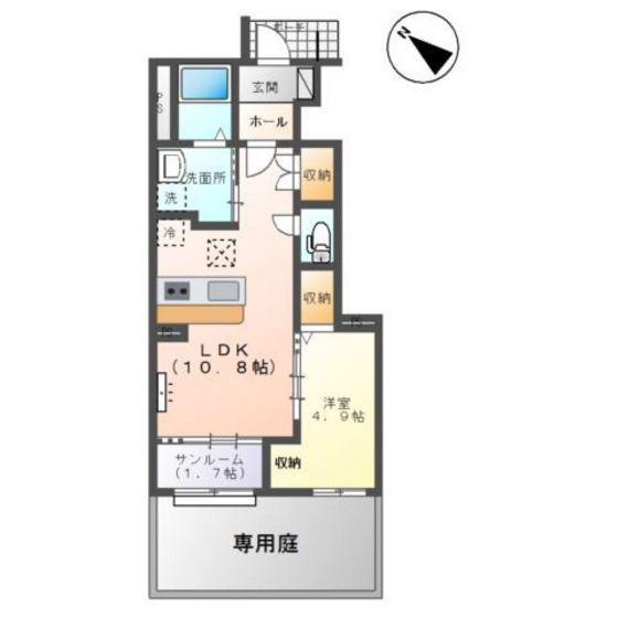 富山市山室アパート(1LDK/1階)の間取り写真