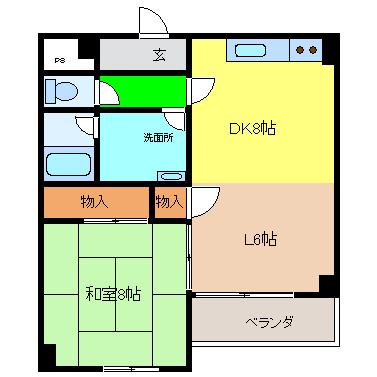 カサミラマンション(1LDK/2階)の間取り写真