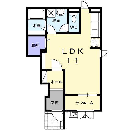 プラシード I(ワンルーム/1階)の間取り写真