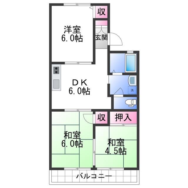 セジュール梅ノ木A棟(3DK/2階)の間取り写真