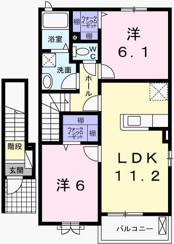 ペール・メゾンB(2LDK/2階)の間取り写真