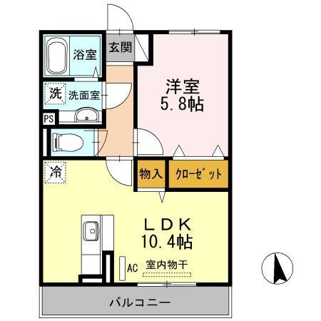 グリーンヒルズ I(1LDK/2階)の間取り写真
