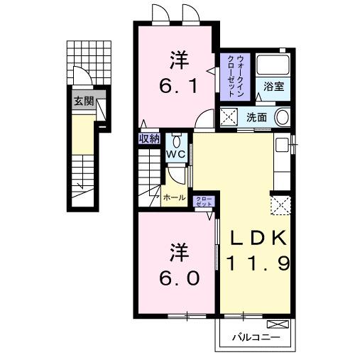 ベーネソプラ A(2LDK/2階)の間取り写真
