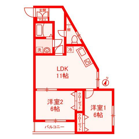 ビューヒル南(2LDK/2階)の間取り写真