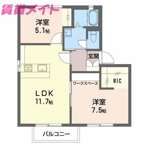 ガーデンハイツかわしま C棟(2LDK/2階)の間取り写真