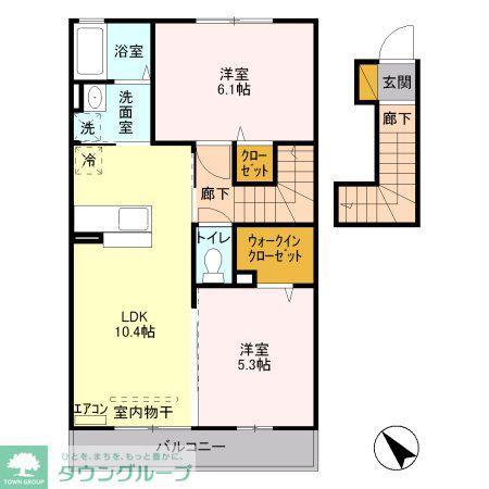 ウィスタリアイーストA(2LDK/2階)の間取り写真