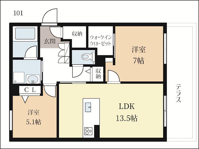 グランドルフ(2LDK/1階)の間取り写真