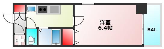 ヴィエント ヴェルテ(1K/13階)の間取り写真