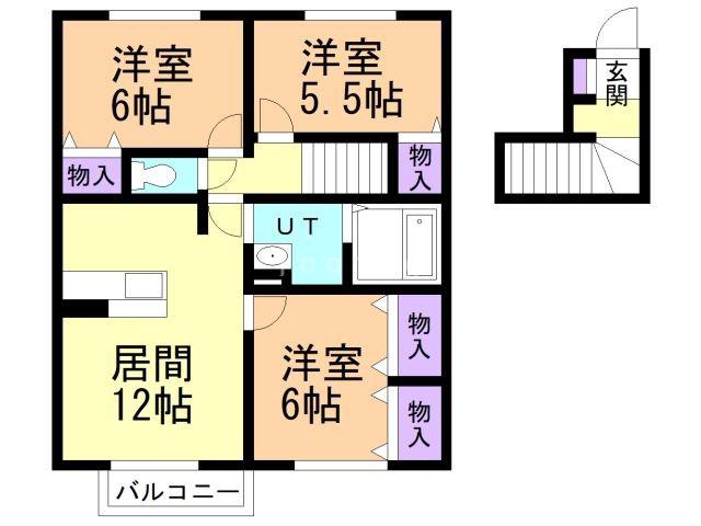 リビングタウン浜田C(3LDK/2階)の間取り写真