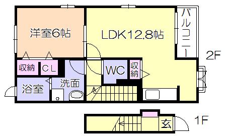 プロムナード・コウ(1LDK/2階)の間取り写真