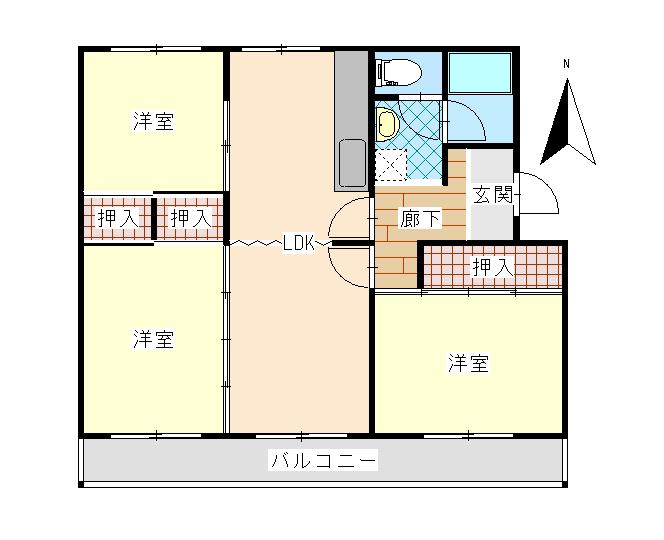 松高マンション(3LDK/3階)の間取り写真