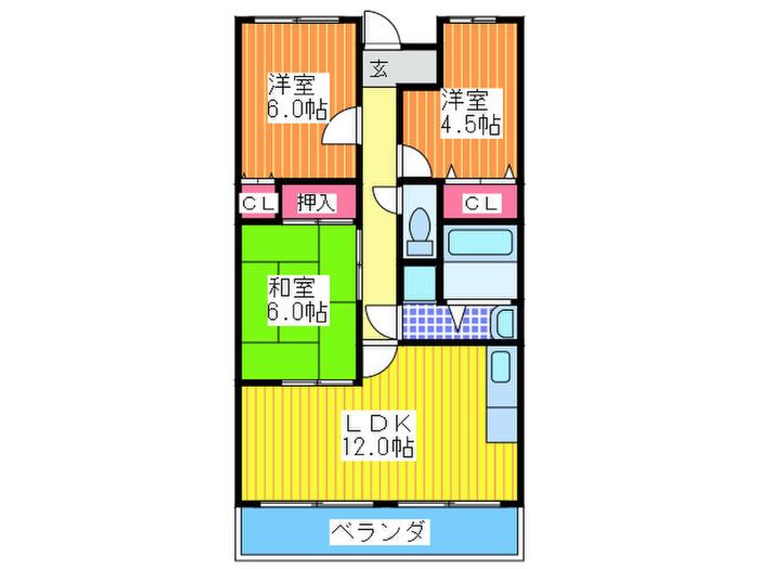 ベイリーブス(3LDK/6階)の間取り写真