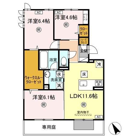 D-ROOM鷹の巣(3LDK/1階)の間取り写真