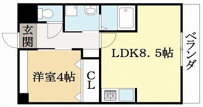 レジデンス宗園(1LDK/3階)の間取り写真