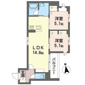 ベネオール鎌倉(2LDK/1階)の間取り写真