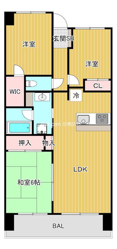 レジディア都島II(3LDK/9階)の間取り写真