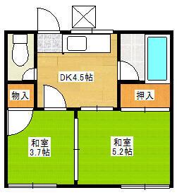ユミカハイツ(2K/2階)の間取り写真