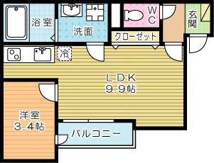 LAPIS LAZULI 城野(1LDK/2階)の間取り写真