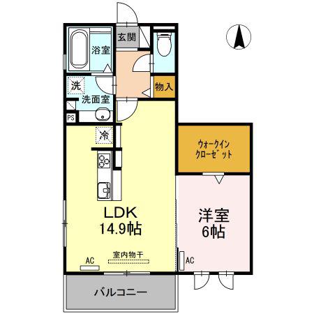 パーシモン(1LDK/2階)の間取り写真