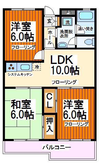 サンパラッツオ壱番館 弊社管理物件(3LDK/2階)の間取り写真