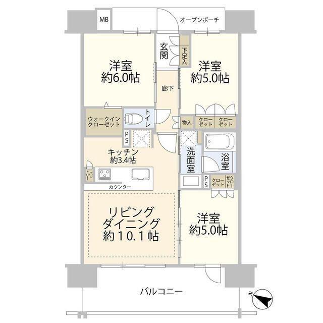 レーベン熊野前アインスゲート(3LDK/3階)の間取り写真