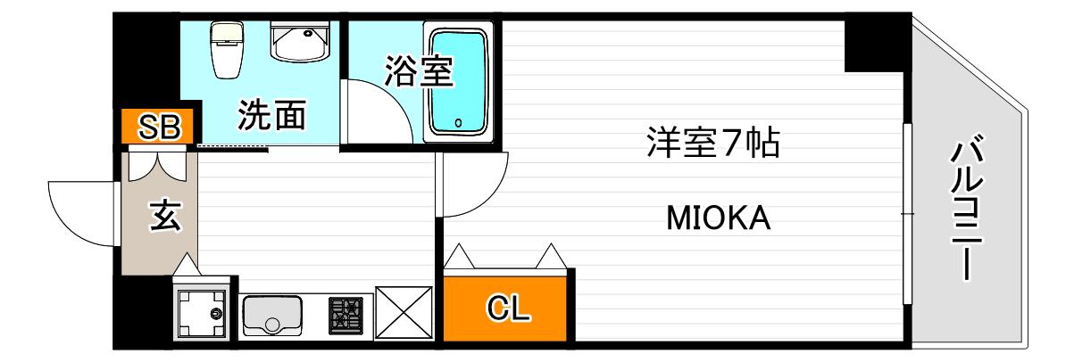 クレイドル西田辺(1K/2階)の間取り写真