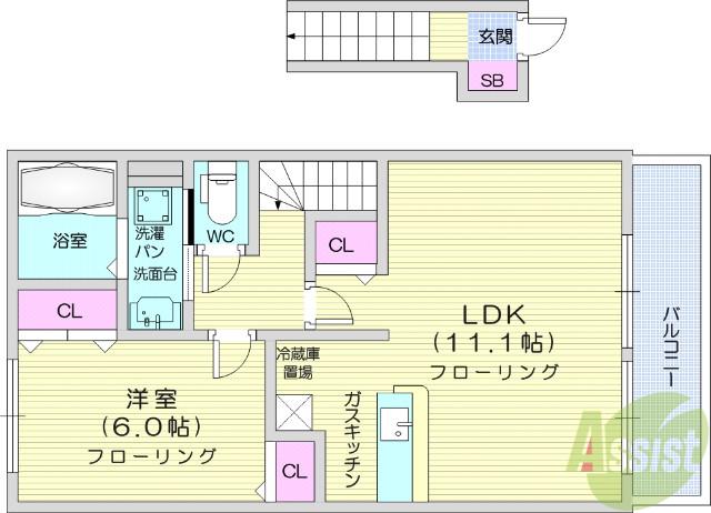 カーサ・ラッフィナート(1LDK/2階)の間取り写真
