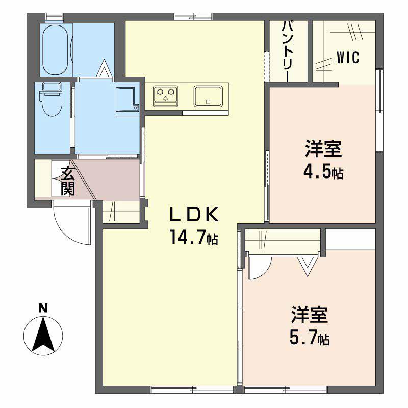 ドミール平井II C棟(2LDK/1階)の間取り写真