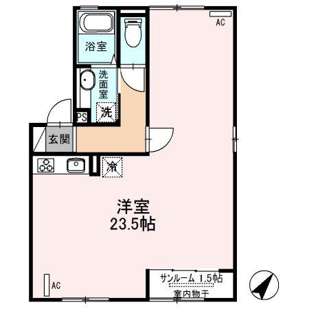 コンフォートレジデンス宮子 B(ワンルーム/2階)の間取り写真