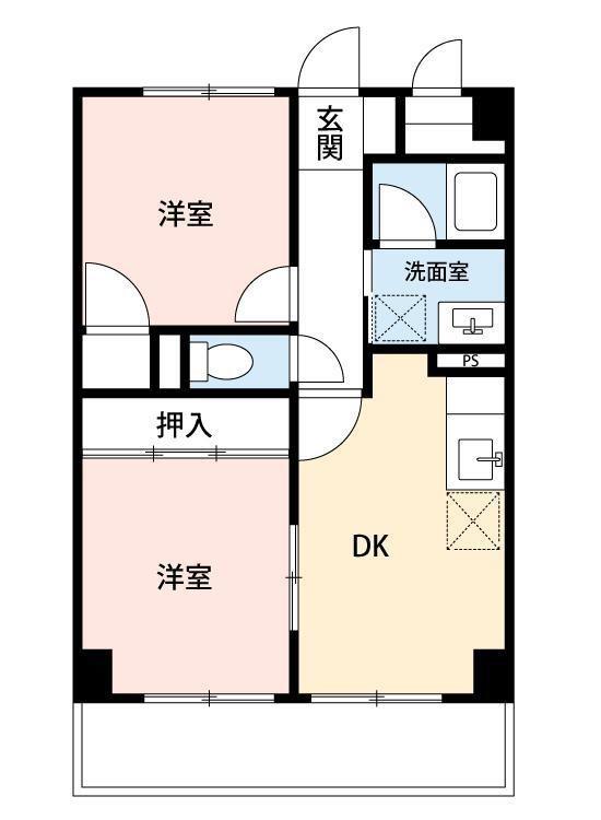 アルデール三郷 B棟(2DK/8階)の間取り写真