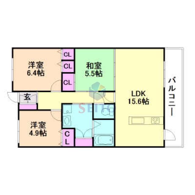 ウイング旭ヶ丘(3LDK/1階)の間取り写真